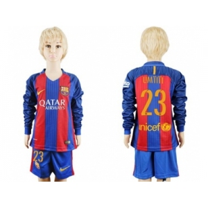 Barcelona #23 Umtiti Home Long Sleeves Kid Soccer Club Jersey