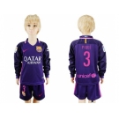 Barcelona #3 Pique Away Long Sleeves Kid Soccer Club Jersey