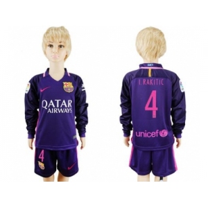 Barcelona #4 I.Rakitic Away Long Sleeves Kid Soccer Club Jersey