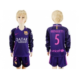 Barcelona #5 Busquets Away Long Sleeves Kid Soccer Club Jersey