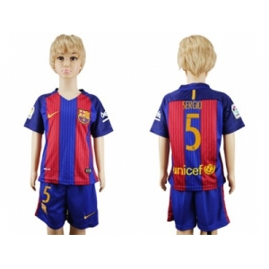 Barcelona #5 Sergio Home Kid Soccer Club Jersey