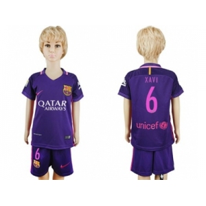Barcelona #6 Xavi Away Kid Soccer Club Jersey