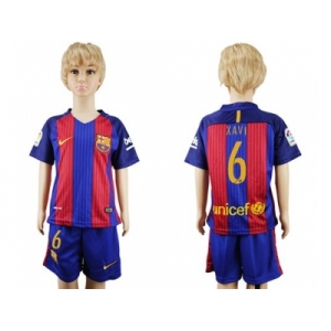 Barcelona #6 Xavi Home Kid Soccer Club Jersey