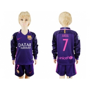 Barcelona #7 Arda Away Long Sleeves Kid Soccer Club Jersey