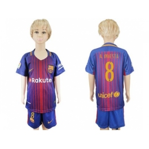 Barcelona #8 A.Iniesta Home Kid Soccer Club Jerse