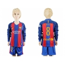 Barcelona #8 A.Iniesta Home Long Sleeves Kid Soccer Club Jersey