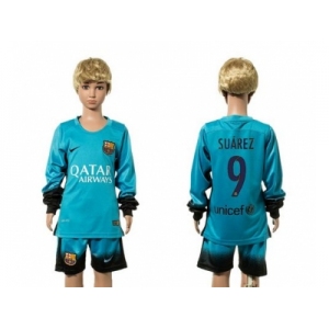 Barcelona #9 Suarez SEC Away Long Sleeves Kid Soccer Club Jersey