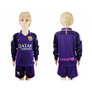 Barcelona Blank Away Long Sleeves Kid Soccer Club Jersey