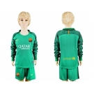 Barcelona Blank Green Goalkeeper Long Sleeves Kid Soccer Club Jersey