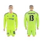 Chelsea #13 Courtois Shiny Green Goalkeeper Long Sleeves Soccer Club Jersey