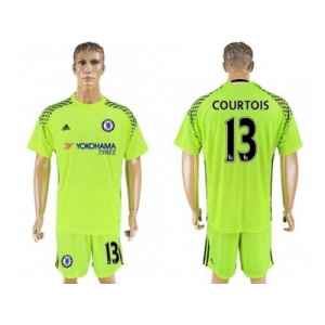 Chelsea #13 Courtois Shiny Green Goalkeeper Soccer Club Jersey.