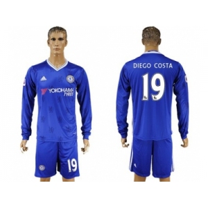 Chelsea #19 Diego Costa Home Long Sleeves Soccer Club Jersey
