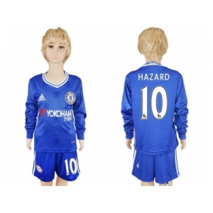 Chelsea #10 Hazard Home Long Sleeves Kid Soccer Club Jersey