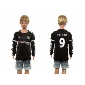 Chelsea #9 Falcao SEC Away Long Sleeves Kid Soccer Club Jersey