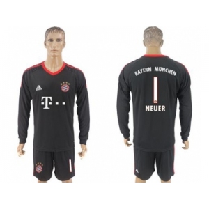 Bayern Munchen #1 Neuer Black Goalkeeper Long Sleeves Soccer Club Jersey