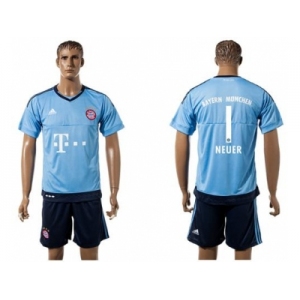 Bayern Munchen #1 Neuer Light Blue Goalkeeper Soccer Club Jersey