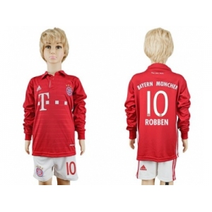 Bayern Munchen #10 Robben Home Long Sleeves Kid Soccer Club Jersey