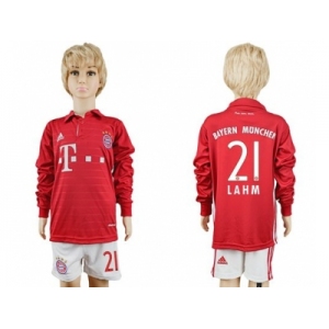Bayern Munchen #21 Lahm Home Long Sleeves Kid Soccer Club Jersey