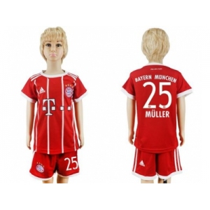 Bayern Munchen #25 Muller Home Kid Soccer Club Jersey