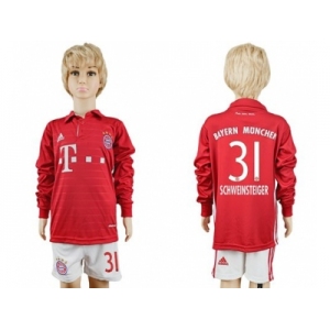 Bayern Munchen #31 Schweinsteiger Home Long Sleeves Kid Soccer Club Jersey