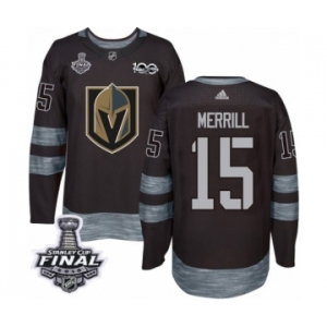 Men Adidas Vegas Golden Knights #15 Jon Merrill Authentic Black 1917-2017 100th Anniversary 2018 Stanley Cup Final NHL Jersey