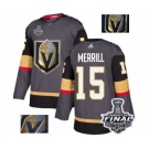 Men Adidas Vegas Golden Knights #15 Jon Merrill Authentic Gray Fashion Gold 2018 Stanley Cup Final NHL Jersey