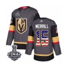 Men Adidas Vegas Golden Knights #15 Jon Merrill Authentic Gray USA Flag Fashion 2018 Stanley Cup Final NHL Jersey