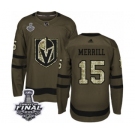 Men Adidas Vegas Golden Knights #15 Jon Merrill Authentic Green Salute to Service 2018 Stanley Cup Final NHL Jersey