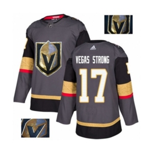 Men Adidas Vegas Golden Knights #17 Vegas Strong Authentic Gray Fashion Gold NHL Jersey
