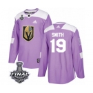 Men Adidas Vegas Golden Knights #19 Reilly Smith Authentic Purple Fights Cancer Practice 2018 Stanley Cup Final NHL Jersey