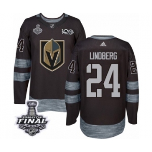 Men Adidas Vegas Golden Knights #24 Oscar Lindberg Authentic Black 1917-2017 100th Anniversary 2018 Stanley Cup Final NHL Jersey