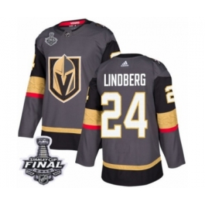 Men Adidas Vegas Golden Knights #24 Oscar Lindberg Authentic Gray Home 2018 Stanley Cup Final NHL Jersey