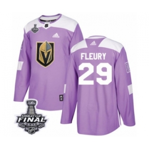 Men Adidas Vegas Golden Knights #29 Marc-Andre Fleury Authentic Purple Fights Cancer Practice 2018 Stanley Cup Final NHL Jersey