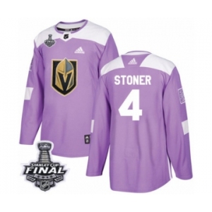 Men Adidas Vegas Golden Knights #4 Clayton Stoner Authentic Purple Fights Cancer Practice 2018 Stanley Cup Final NHL Jersey