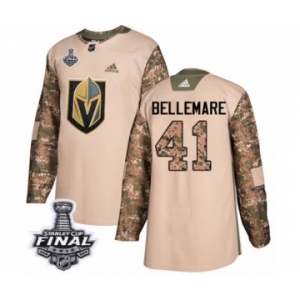 Men Adidas Vegas Golden Knights #41 Pierre-Edouard Bellemare Authentic Camo Veterans Day Practice 2018 Stanley Cup Final NHL Jersey