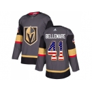 Men Adidas Vegas Golden Knights #41 Pierre-Edouard Bellemare Authentic Gray USA Flag Fashion NHL Jersey