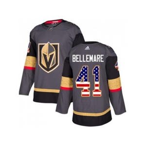 Men Adidas Vegas Golden Knights #41 Pierre-Edouard Bellemare Authentic Gray USA Flag Fashion NHL Jersey