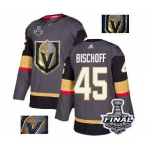 Men Adidas Vegas Golden Knights #45 Jake Bischoff Authentic Gray Fashion Gold 2018 Stanley Cup Final NHL Jersey