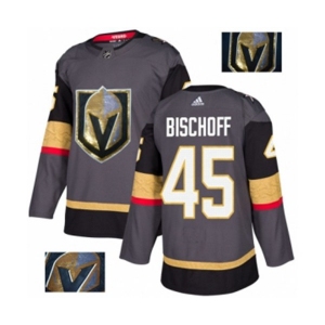 Men Adidas Vegas Golden Knights #45 Jake Bischoff Authentic Gray Fashion Gold NHL Jersey