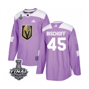 Men Adidas Vegas Golden Knights #45 Jake Bischoff Authentic Purple Fights Cancer Practice 2018 Stanley Cup Final NHL Jersey