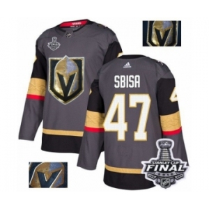 Men Adidas Vegas Golden Knights #47 Luca Sbisa Authentic Gray Fashion Gold 2018 Stanley Cup Final NHL Jersey
