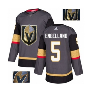 Men Adidas Vegas Golden Knights #5 Deryk Engelland Authentic Gray Fashion Gold NHL Jersey