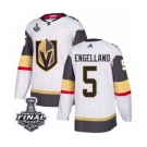 Men Adidas Vegas Golden Knights #5 Deryk Engelland Authentic White Away 2018 Stanley Cup Final NHL Jersey