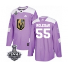 Men Adidas Vegas Golden Knights #55 Keegan Kolesar Authentic Purple Fights Cancer Practice 2018 Stanley Cup Final NHL Jersey