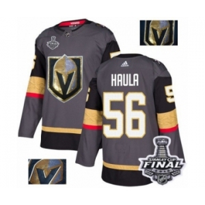 Men Adidas Vegas Golden Knights #56 Erik Haula Authentic Gray Fashion Gold 2018 Stanley Cup Final NHL Jersey