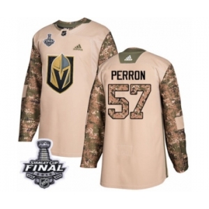 Men Adidas Vegas Golden Knights #57 David Perron Authentic Camo Veterans Day Practice 2018 Stanley Cup Final NHL Jersey