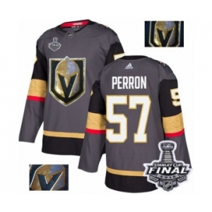 Men Adidas Vegas Golden Knights #57 David Perron Authentic Gray Fashion Gold 2018 Stanley Cup Final NHL Jersey