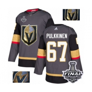 Men Adidas Vegas Golden Knights #67 Teemu Pulkkinen Authentic Gray Fashion Gold 2018 Stanley Cup Final NHL Jersey