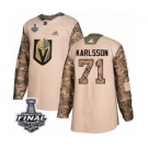 Men Adidas Vegas Golden Knights #71 William Karlsson Authentic Camo Veterans Day Practice 2018 Stanley Cup Final NHL Jersey
