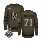 Men Adidas Vegas Golden Knights #71 William Karlsson Authentic Green Salute to Service 2018 Stanley Cup Final NHL Jersey